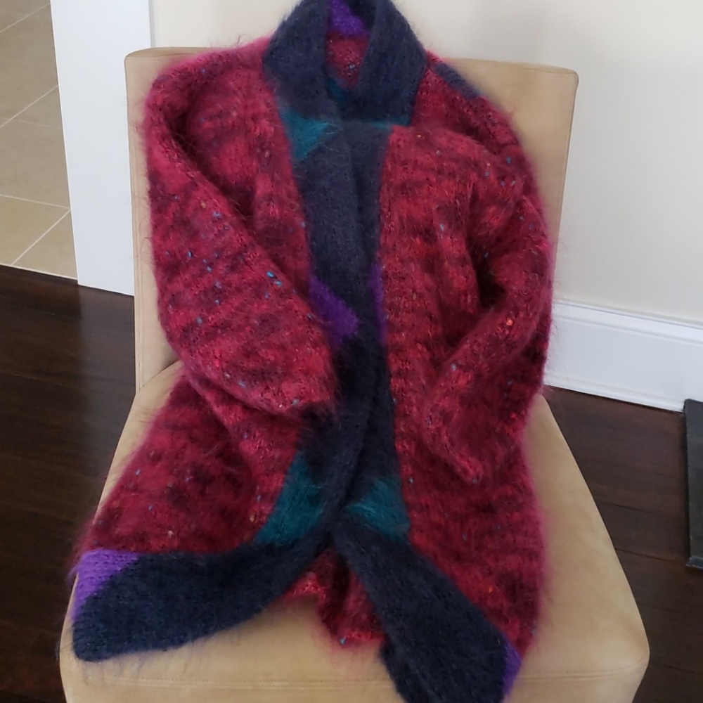 ๐ฅHP๐ฅVTG NWOT hand-knit Mohair coat, S/M red - Picture 3 of 8